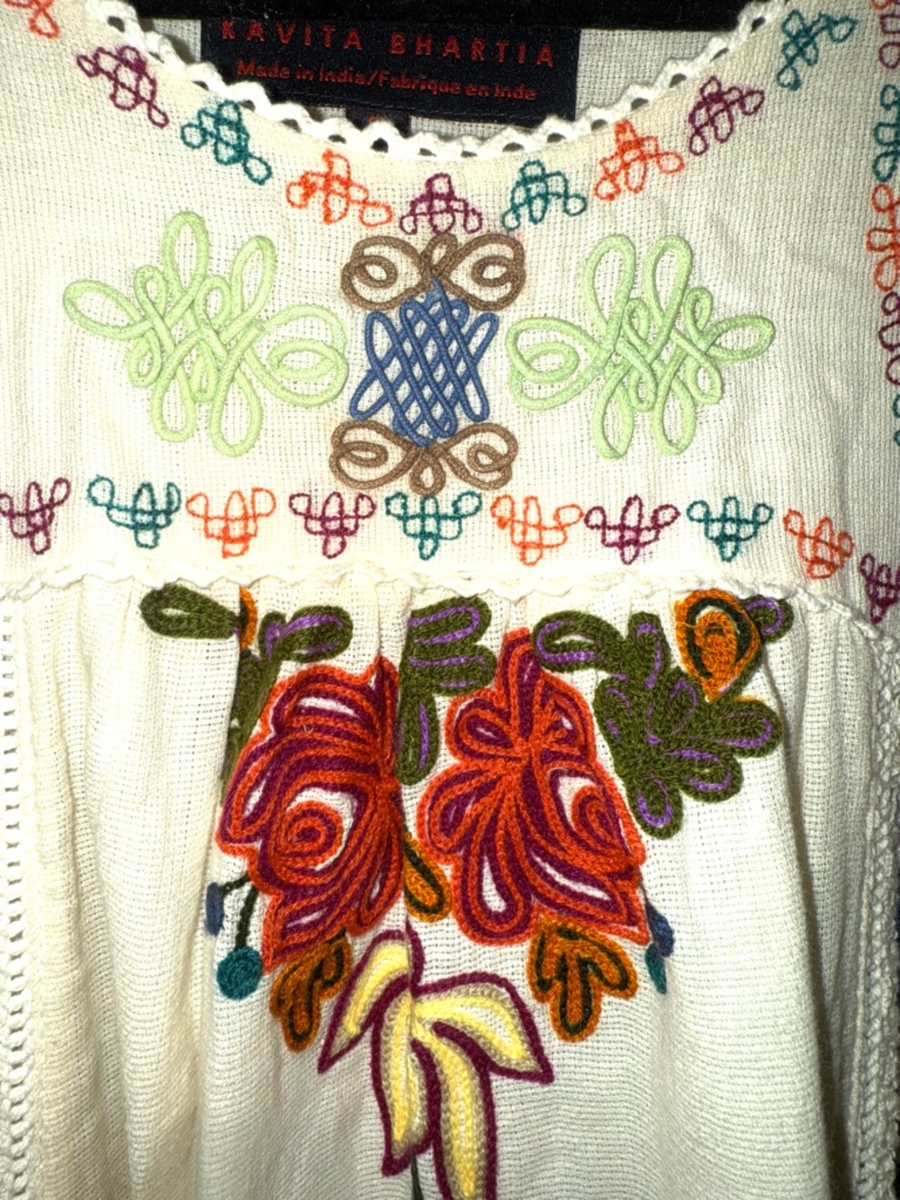 Anthropologie Khavita Bhartia Cream Midi Dress with Multicolor Floral Embroidery - Picture 10 of 13